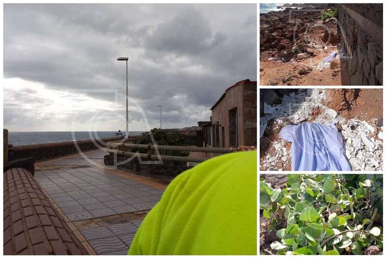 Momento en que se produce el vertido de material de construccion en el paseo marítimo (Foto TA)